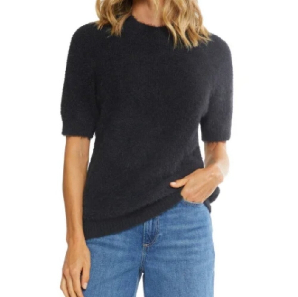 NWT Matty M Women's Short Sleeve Eyelash Sweater‎ Black XXL